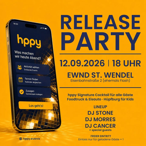 Einladung zur hppy Release Party am 12.09.2026 im EWND St. Wendel
